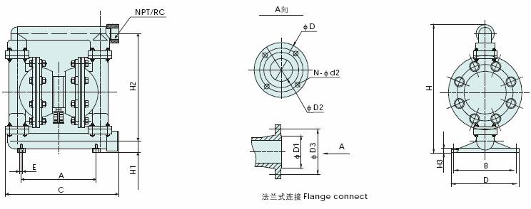 QBY鑄鐵氣動(dòng)隔膜泵安裝尺寸圖