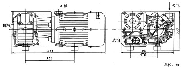 XD-100單級旋片式真空泵安裝尺寸圖