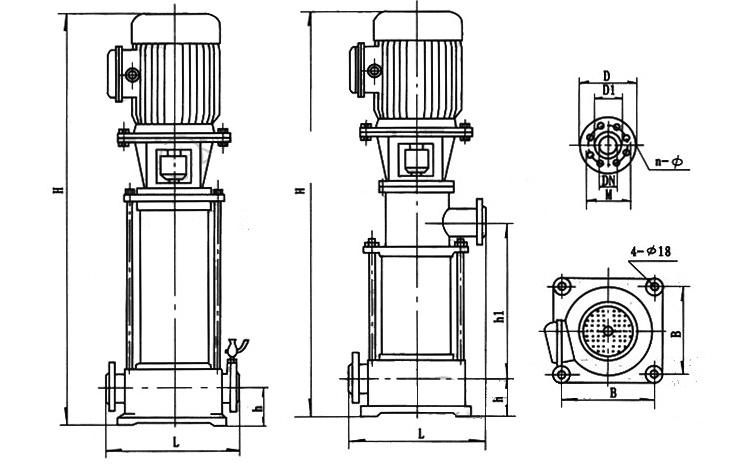 XBD-GDL立式多級管道消防泵安裝尺寸圖