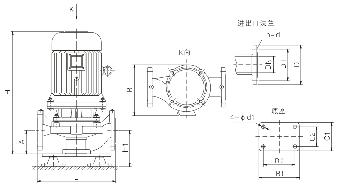 IHG不銹鋼管道離心泵安裝尺寸圖